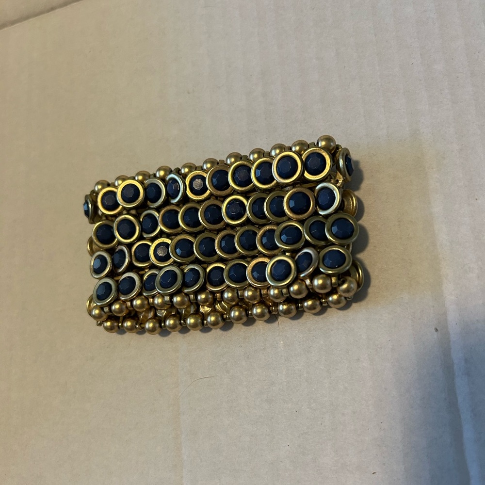 Beaded cuff bracelet with gold and blue